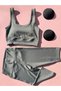 Women's 4-Piece Sports Set |   High Waist Shaping / Sculpting Leggings & Padded Crop Green Black Stone Grey Plum - 5