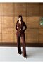 Buketli̇ Women's Fixed Belted Fixed Yellow Buttoned V-Neck Blouse and Elastic Waist Loose Trousers Two-Piece Bottom - 5