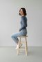 Women's Square Collar Long Sleeve Bottom Snap Bodysuit Blouse - 4