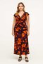 Women's Plus Size Colorful, Floral Patterned, and Neckline Front Elastic Ruched Detail Jersey Dress 65N39216 - 3