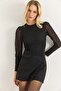 Long Sleeve Design Blouse with Tulle Detail on the Sleeves Black - 2