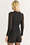 Long Sleeve Design Blouse with Tulle Detail on the Sleeves Black - 6