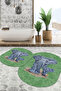Digital Non-Slip Base Washable Elephant Pattern Oval Bath Mat Toilet Set - 3