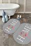 Digital Non-Slip Base Washable Floral Home Written Oval Bath Mat Toilet Set - 6