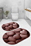Digital Non-Slip Base Washable Heart Stone Pattern Oval Bath Mat Toilet Set - 2