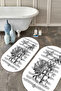 Digital Non-Slip Base Washable Oval Bath Mat with Flower and Butterfly Figures Toilet Set - 6