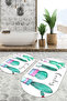 Digital Non-Slip Base Washable Colorful Cactus Model Oval Bath Mat Toilet Set - 3