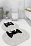 Digital Non-Slip Base Washable Cat Pattern Oval Bath Mat Toilet Set - 2