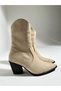 004-755 Beige Suede Women's Heeled Zippered Boots - 3
