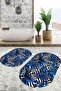 Digital Non-Slip Base Washable Palm Leaf Patterned Oval Bath Mat Toilet Set - 3