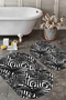 Digital Non-Slip Base Washable Palm Leaf Patterned Oval Bath Mat Toilet Set - 4