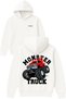 Monster Truck Design Printed Oversized White Hooded Sweatshirt
