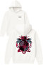 Fire and Blood Design Printed Oversized White Hooded Sweatshirt