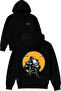 Long-Distance Motorcyclist Design Printed Oversized Black Hooded Sweatshirt