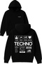 Techno Rapor Design Printed Oversized Black Hooded Sweatshirt