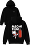 Meow Thai Design Printed Oversized Black Hooded Sweatshirt