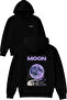Moon Moon Design Printed Oversized Black Hooded Sweatshirt