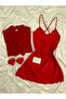 Red Basic 2-Piece Chiffon Dressing Gown & Satin Nightgown Premium Bridal Set (Boxed)