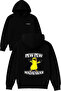Pew Pew Design Printed Oversized Black Hooded Sweatshirt