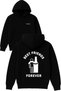 Best Friends Design Printed Oversized Black Hooded Sweatshirt