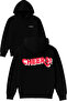 Red Cheers Design Printed Oversized Black Hooded Sweatshirt