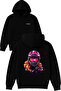 Croscu Women's Design Printed Oversized Black Hooded Sweatshirt