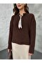 Brown Soft Textured Knit Sweater with Scarf Collar – Long Sleeve, Stylish Women's Sweater 2535 - 6