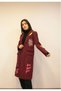 Women's Burgundy Embroidery Detailed Design Coat New-001 - 2