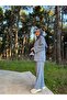 V Neck Corded Fabric Pants Sweater Double Knitwear Set -Blue - 4