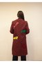 Women's Burgundy Embroidery Detailed Design Coat New-001 - 5