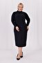 Women's Black Turtleneck Stretchy Twist Knitwear Plus Size Dress - 4