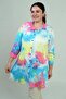 Women's Sleeve Fold Embroidered Plus Size Tie-Dye Long Shirt - 3
