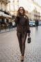 Fur-Detail Long Sleeve Stylish Women's Jacket with Belt and Brooch - 4