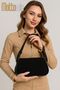 Black Leather Strap Suede Look Women's Shoulder Bag – Stylish Mini Bag