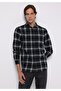 Regular Fit Shirt Neck Plaid Men's Navy Blue Long Sleeve Shirt