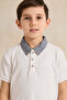 Boys White Polo Shirt With Check Collar - 4