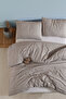 100% Cotton Double Duvet Cover Set with Elastic Fitted Sheet Beige Başak - 2