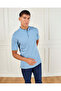 Men Blue Standup Collar Polo Shirt - 5