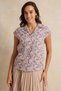 Women Purple Print Button Down Collared Resort Shirt