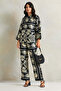 Women Black And White Satin Printed Blouse - 2