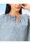 Women Blue Printed Volume Sleeve Tie Detailed Blouse - 4