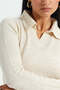 Women Beige Collared Pullover - 4