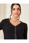 Women Black Knitted Top With Ivory Contrast Piping Detail - 4