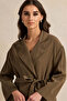 Women Olive Collared Unlined Jacket - 4