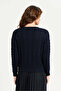 Women Navy Cable Knitted Crop Pullover - 3