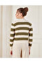 Women Beige Striped Knitted Cardigan - 3