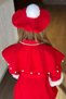 Girl's Red Cashmere with Pearl Stone Embroidered Shawl Detail and Belt Detail - 4