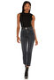 Women's Black High Collar Backless V Detailed Zero Sleeve Jersey Snap Fastener Gathering Bodysuit - 5
