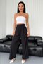 High Waist Palazzo Women's Trousers with Hook and Loop Detail - Black - 4