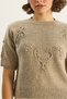 Women's Dark Beige Floral Motif Embossed Embroidery Detailed Short Sleeve Knitwear Sweater Tk251110 60283596 - 6